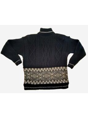 Vintage Liz Sport Women Sweater Turtle Neck Crochet Knit Black Acrylic/Wool Sz M